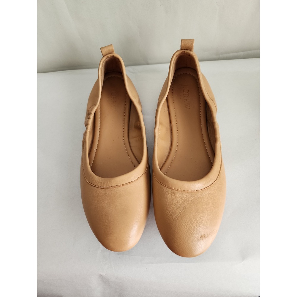 J.Crew Kiki Leather Ballet Flats Tan Nude Round Toe Shoes Womens 8.5
